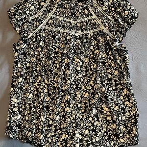 Black Floral Blouse with Cream Accents